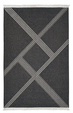 Anthracite Geometric Rug – Machine Made Flatweave Area Floor Carpet for Living Room