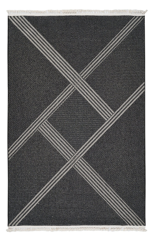 Anthracite Geometric Rug – Machine Made Flatweave Area Floor Carpet for Living Room