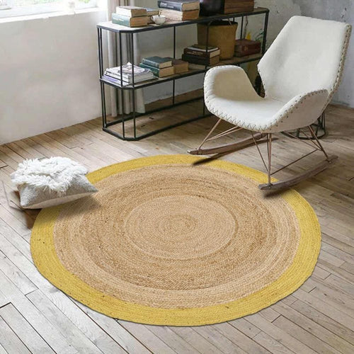 Yellow Jute Rug – Handmade Flatweave Area Carpet with Non Slip Design