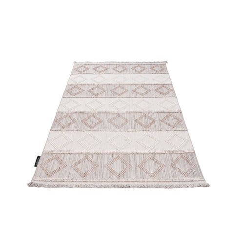 Cream Geometric Area Rug – Machine Made Flatweave Non Slip Carpet by Dolce Vita