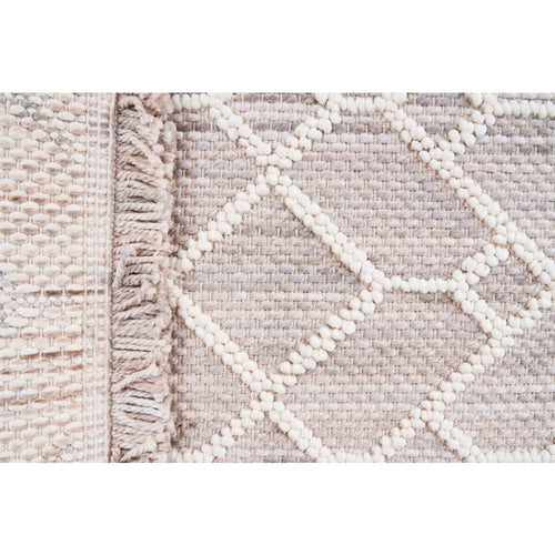 Geometric Area Rug - Machine Made Cream Bohemian Carpet Design With Non Slip