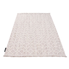 Geometric Area Rug - Machine Made Cream Bohemian Carpet Design With Non Slip