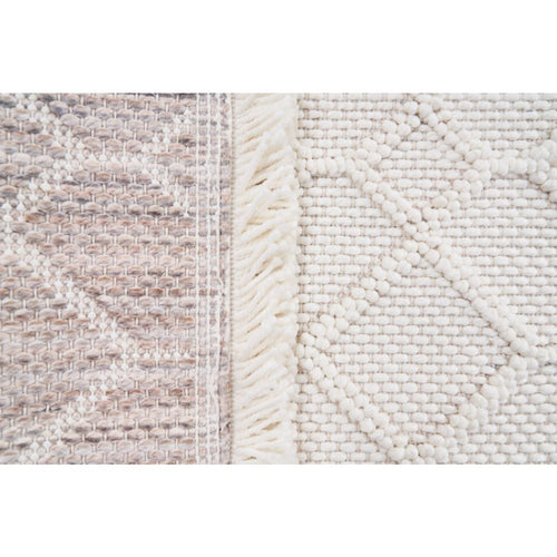 Cream Geometric Area Rug – Machine Made Rug with Ethnic Pattern, Non Slip