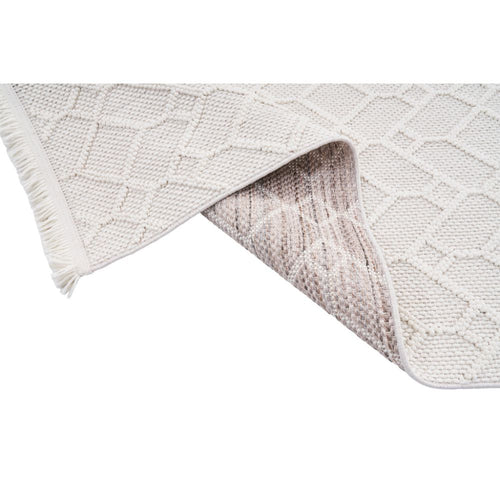 Cream Geometric Area Rug – Machine Made Rug with Ethnic Pattern, Non Slip