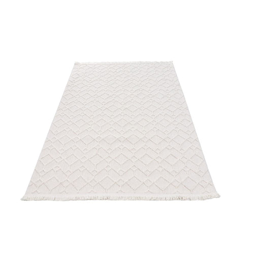 Cream Geometric Area Rug – Machine Made Rug with Ethnic Pattern, Non Slip