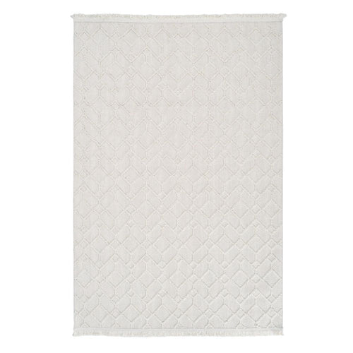 Cream Geometric Area Rug – Machine Made Rug with Ethnic Pattern, Non Slip