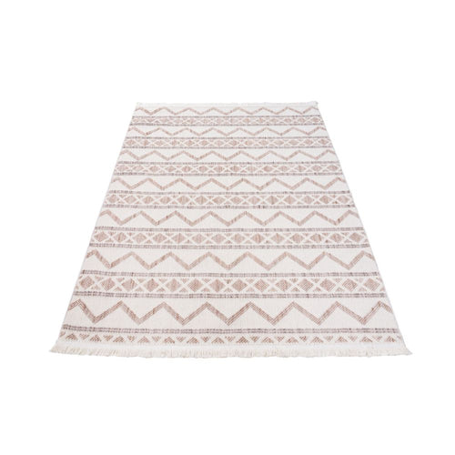 Cream Geometric Area Rug – Machine Made Carpet With Bohemian Style & Non Slip