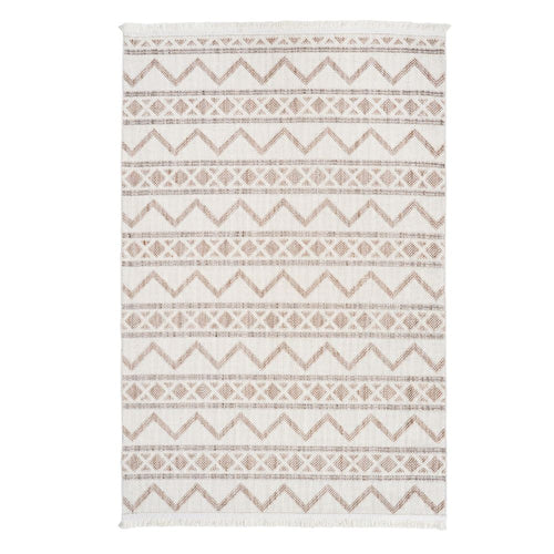 Cream Geometric Area Rug – Machine Made Carpet With Bohemian Style & Non Slip