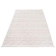 Geometric Area Rug – Machine Made Cream Carpet | Bohemian Style, Non Slip