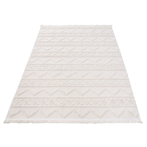 Geometric Area Rug – Machine Made Cream Carpet | Bohemian Style, Non Slip