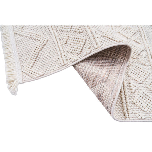 Geometric Area Rug – Machine Made Cream Carpet | Bohemian Style, Non Slip