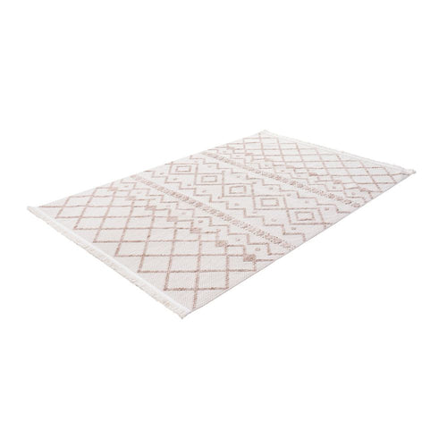 Geometric Area Rug – Machine Made Cream Bohemian Carpet with Ethnic Pattern
