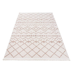 Geometric Area Rug – Machine Made Cream Bohemian Carpet with Ethnic Pattern