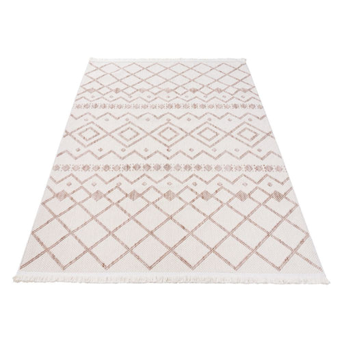 Geometric Area Rug – Machine Made Cream Bohemian Carpet with Ethnic Pattern