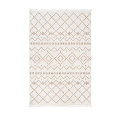 Geometric Area Rug – Machine Made Cream Bohemian Carpet with Ethnic Pattern