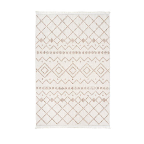 Geometric Area Rug – Machine Made Cream Bohemian Carpet with Ethnic Pattern