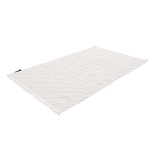 Cream Geometric Area Rug – Machine Made, Non Slip & Washable Floor Carpet