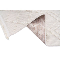 Cream Geometric Area Rug – Machine Made, Non Slip & Washable Floor Carpet