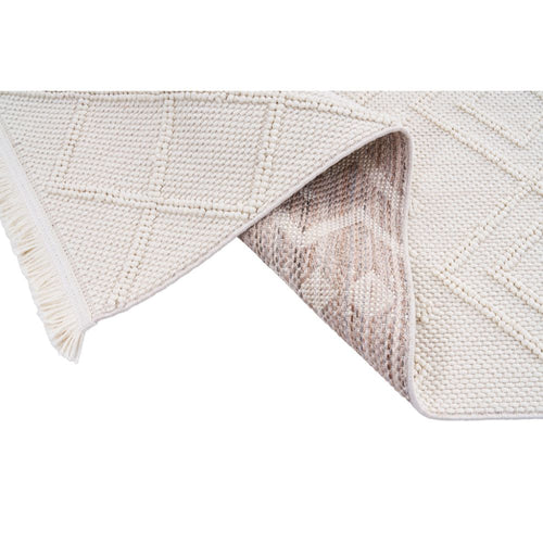 Cream Geometric Area Rug – Machine Made, Non Slip & Washable Floor Carpet