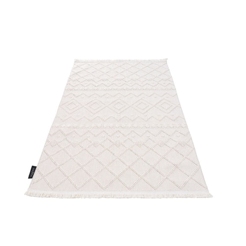 Cream Geometric Area Rug – Machine Made, Non Slip & Washable Floor Carpet