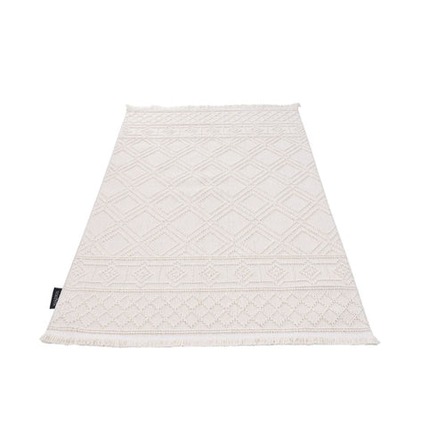 Cream Geometric Area Rug – Machine Made Flatweave Non Slip Floor Rug