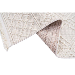 Cream Geometric Area Rug – Machine Made Flatweave Non Slip Floor Rug