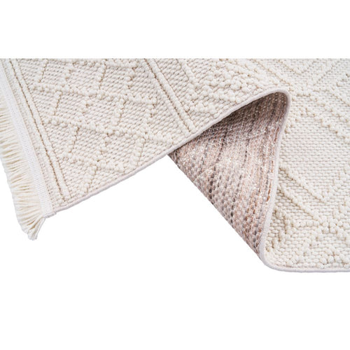 Cream Geometric Area Rug – Machine Made Flatweave Non Slip Floor Rug