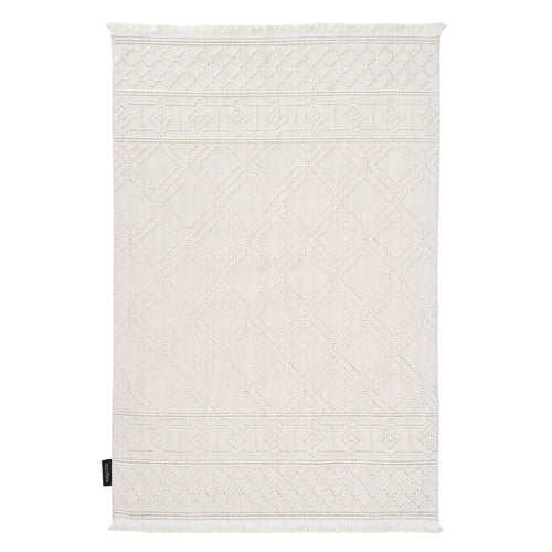 Cream Geometric Area Rug – Machine Made Flatweave Non Slip Floor Rug
