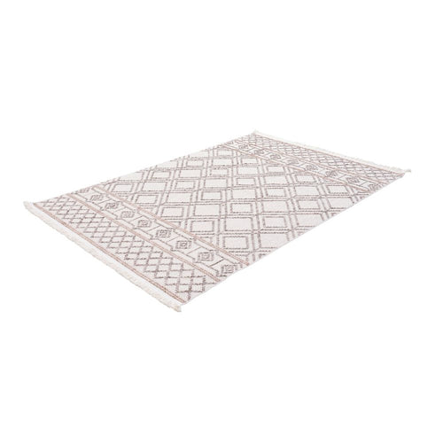 Cream Geometric Area Rug – Machine Made, Non Slip, Washable Floor Carpet