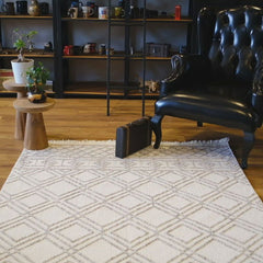 Cream Geometric Area Rug – Machine Made, Non Slip, Washable Floor Carpet
