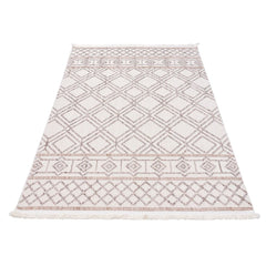 Cream Geometric Area Rug – Machine Made, Non Slip, Washable Floor Carpet