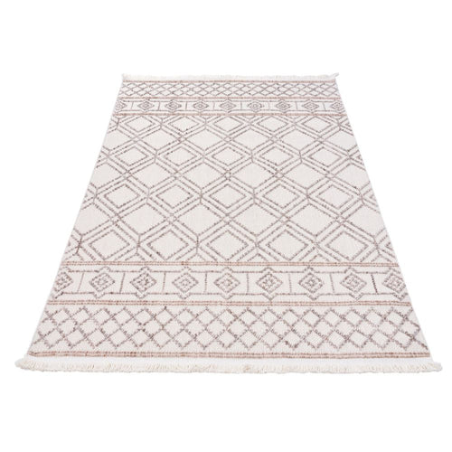 Cream Geometric Area Rug – Machine Made, Non Slip, Washable Floor Carpet