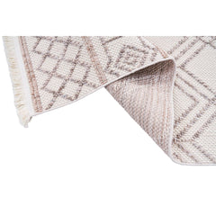 Cream Geometric Area Rug – Machine Made, Non Slip, Washable Floor Carpet