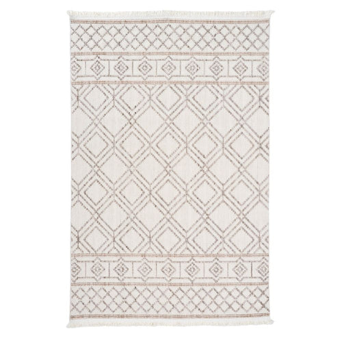 Cream Geometric Area Rug – Machine Made, Non Slip, Washable Floor Carpet