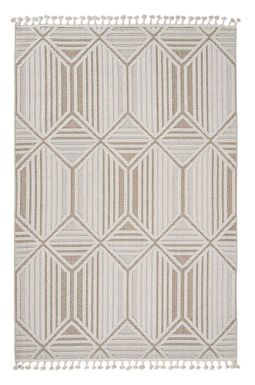 Cream Geometric Area Rug – Durable Machine Made Polypropylene Carpet by Dolce Vita