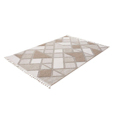 Cream Geometric Rug - Machine Made Polypropylene Area Rug With Non Slip Backing