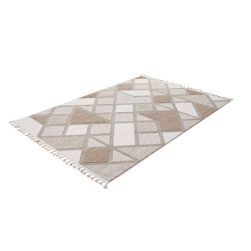 Cream Geometric Rug - Machine Made Polypropylene Area Rug With Non Slip Backing