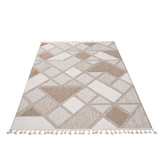 Cream Geometric Rug - Machine Made Polypropylene Area Rug With Non Slip Backing