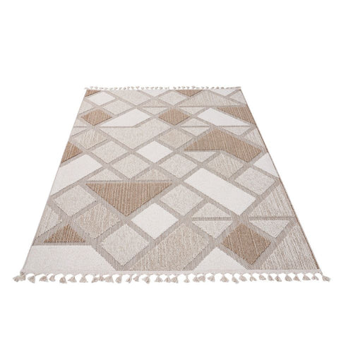 Cream Geometric Rug - Machine Made Polypropylene Area Rug With Non Slip Backing