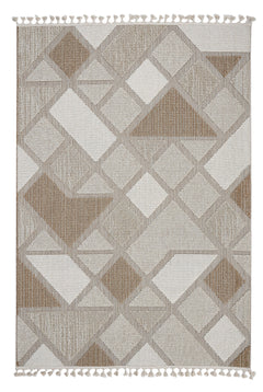 Cream Geometric Rug - Machine Made Polypropylene Area Rug With Non Slip Backing