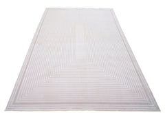 Cream Viscose Area Rug – Machine Made Luxury Carpet with Non Slip Flatweave Design