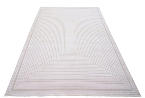Cream Viscose Area Rug – Machine Made Luxury Carpet with Non Slip Flatweave Design