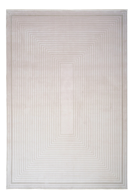 Cream Viscose Area Rug – Machine Made Luxury Carpet with Non Slip Flatweave Design