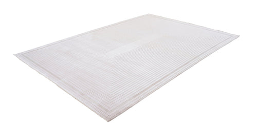 Cream Viscose Area Rug – Machine Made Luxury Carpet with Non Slip Flatweave Design
