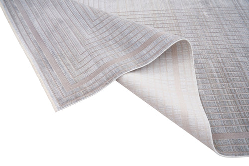 Grey Viscose Area Rug - Machine Made Frame Design Carpet for Living Room