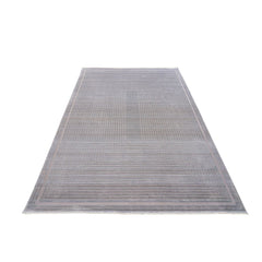Grey Viscose Area Rug - Machine Made Frame Design Carpet for Living Room