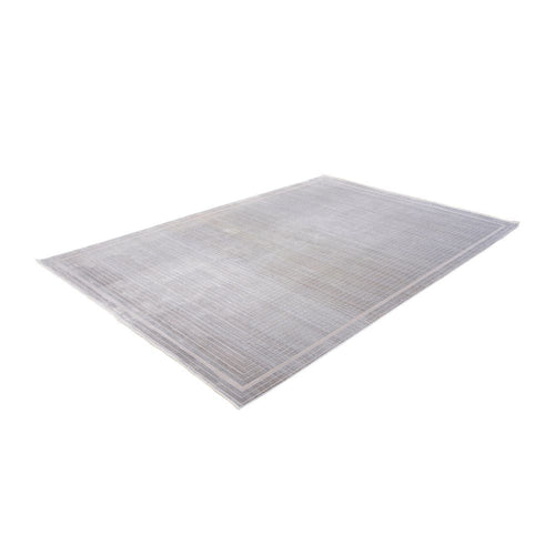 Grey Viscose Area Rug - Machine Made Frame Design Carpet for Living Room