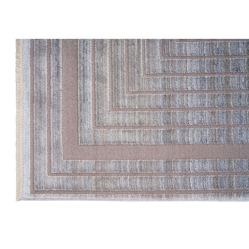Grey Viscose Area Rug - Machine Made Frame Design Carpet for Living Room