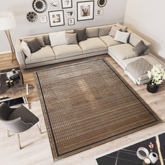 Viscose Area Rug – Machine Made Brown Frame Carpet for Living Room Luxury