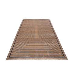 Viscose Area Rug – Machine Made Brown Frame Carpet for Living Room Luxury